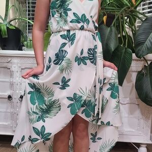 Tropical Green Leaf Print Wrap Dress